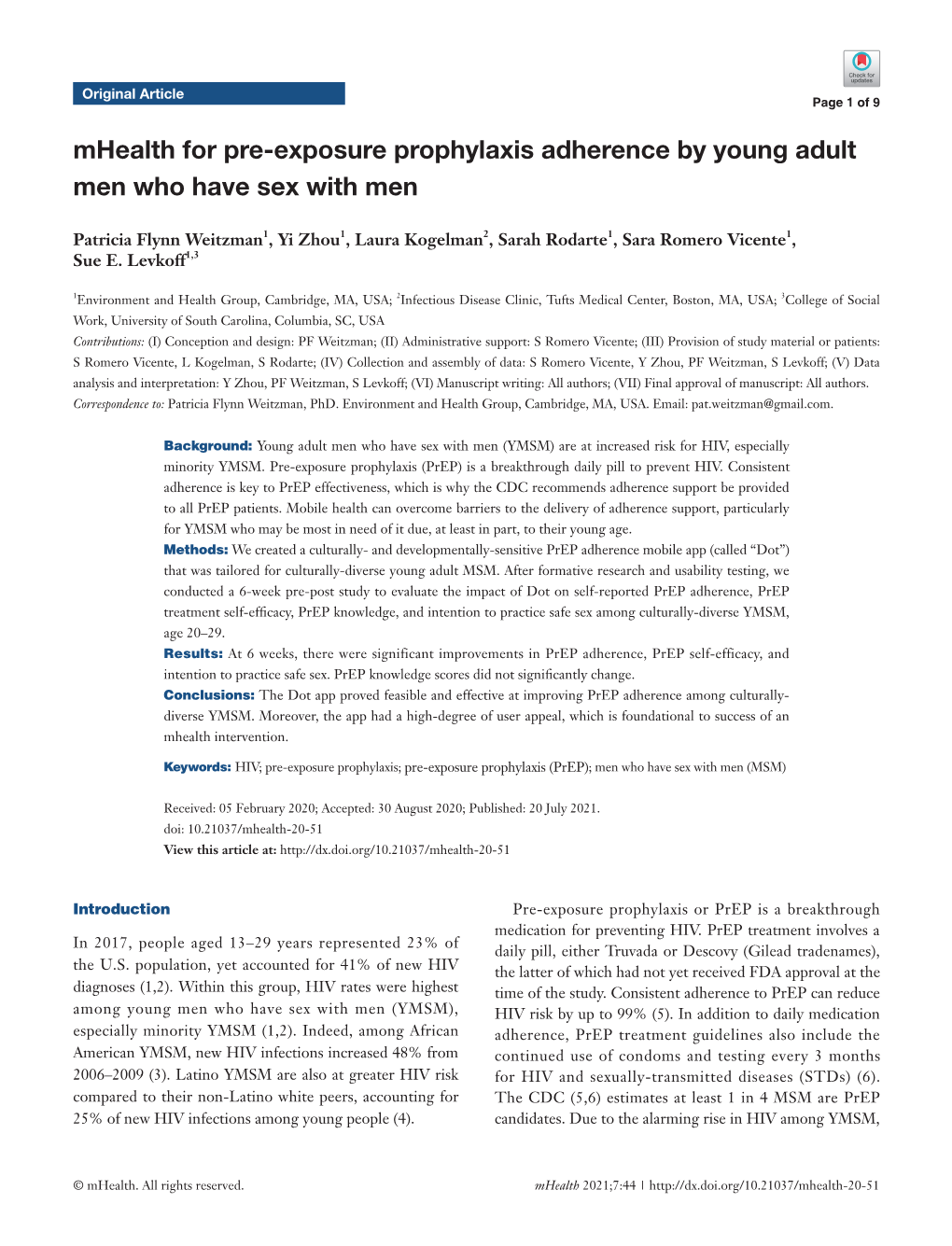 Mhealth for Pre-Exposure Prophylaxis Adherence by Young Adult Men Who Have Sex with Men