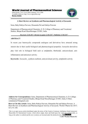 A Short Review on Synthesis and Pharmacological Activity of Isoxazole