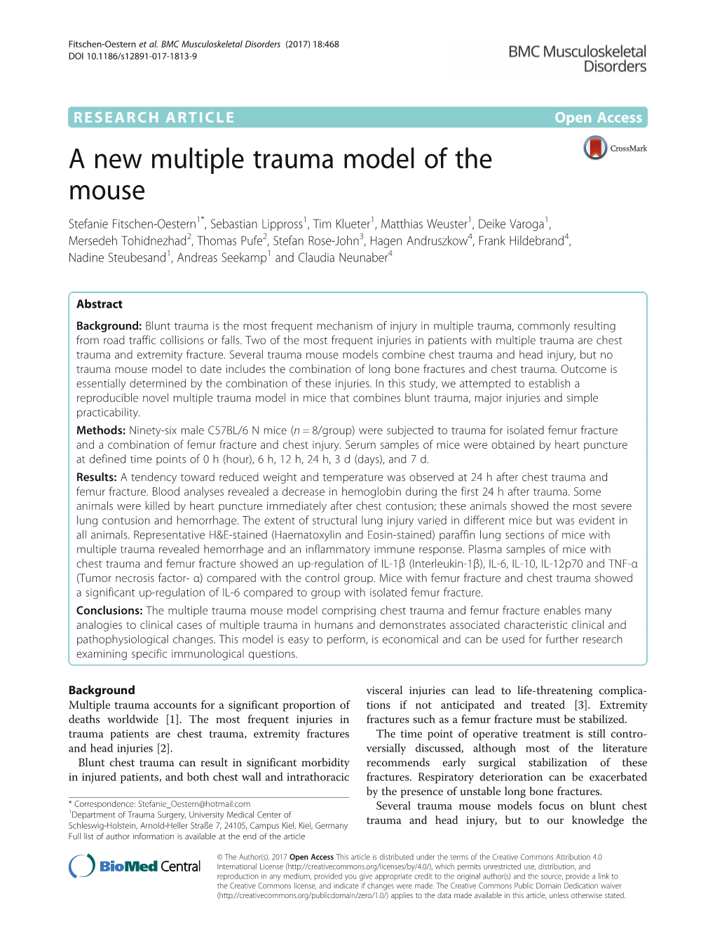 A New Multiple Trauma Model of the Mouse
