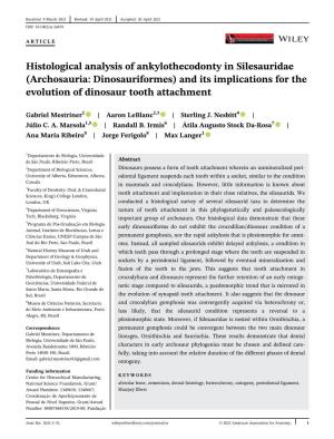 Histological Analysis of Ankylothecodonty in Silesauridae (Archosauria: Dinosauriformes) and Its Implications for the Evolution of Dinosaur Tooth Attachment