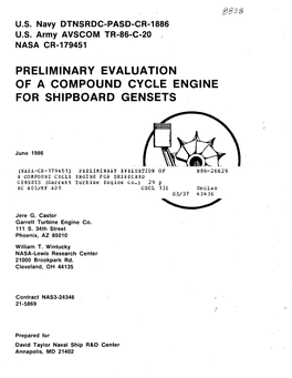 Preliminary Evaluation of a Compound Cycle Engine for Shipboard Gensets