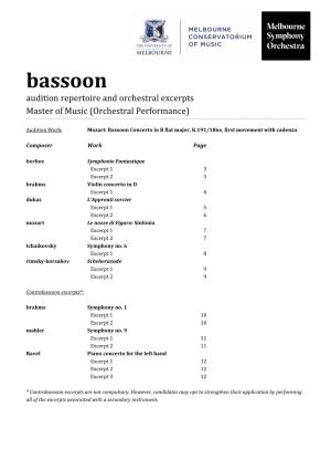 Bassoon Audition Repertoire and Orchestral Excerpts Master of Music (Orchestral Performance)