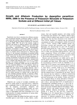 Growth and Aflatoxin Production by Aspergillus Parasiticus NRRL 2999 in the Presence of Potassium Benzoate Or Potassium Sorbate and at Different Initial Ph Values