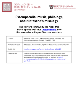 Extemporalia: Music, Philology, and Nietzsche's Misology