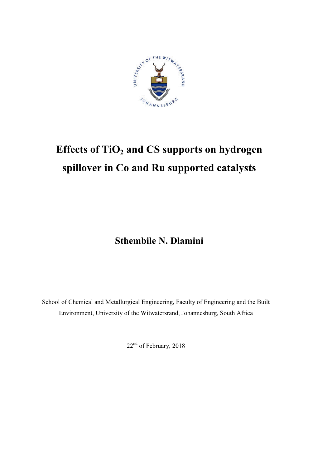 Effects of Tio2 and CS Supports on Hydrogen Spillover in Co and Ru Supported Catalysts