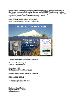 CALLED UNTO HOLINESS -- VOLUME 2.Pdf