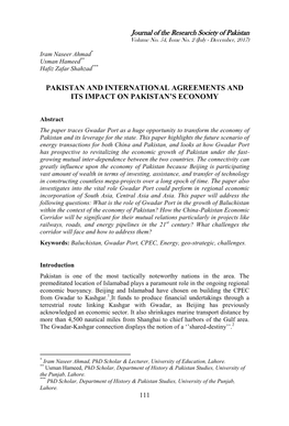 Pakistan and International Agreements and Its Impact on Pakistan’S Economy