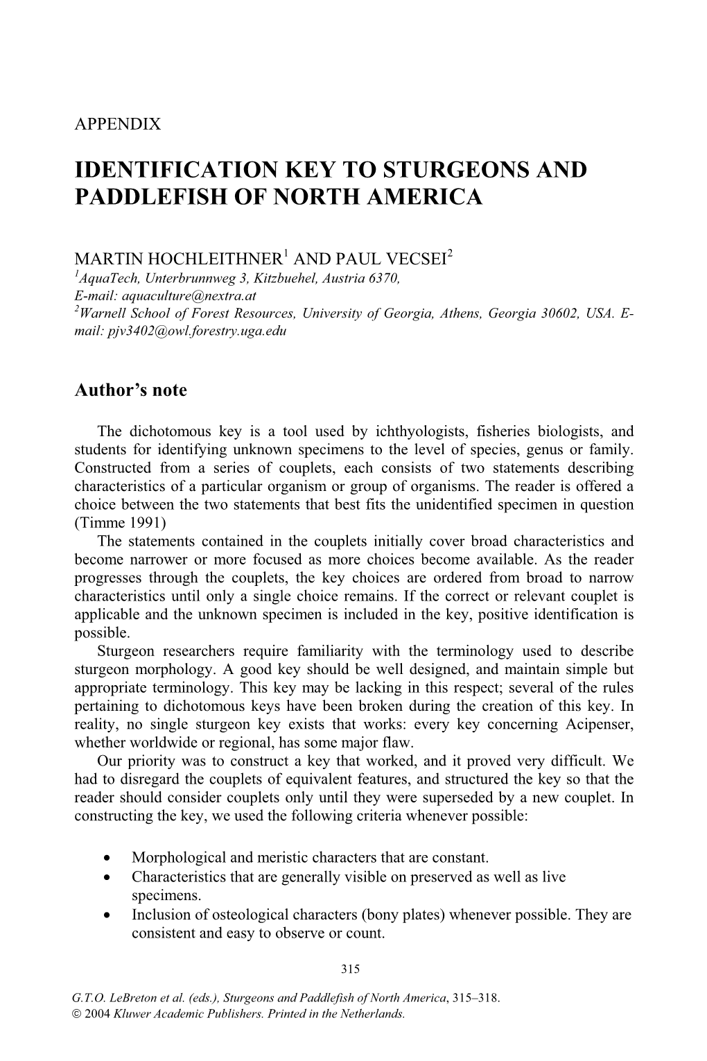 Identification Key to Sturgeons and Paddlefish of North America