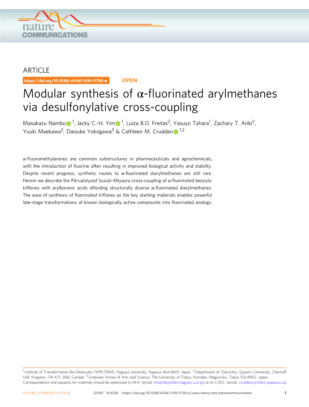 Fluorinated Arylmethanes Via Desulfonylative Cross-Coupling