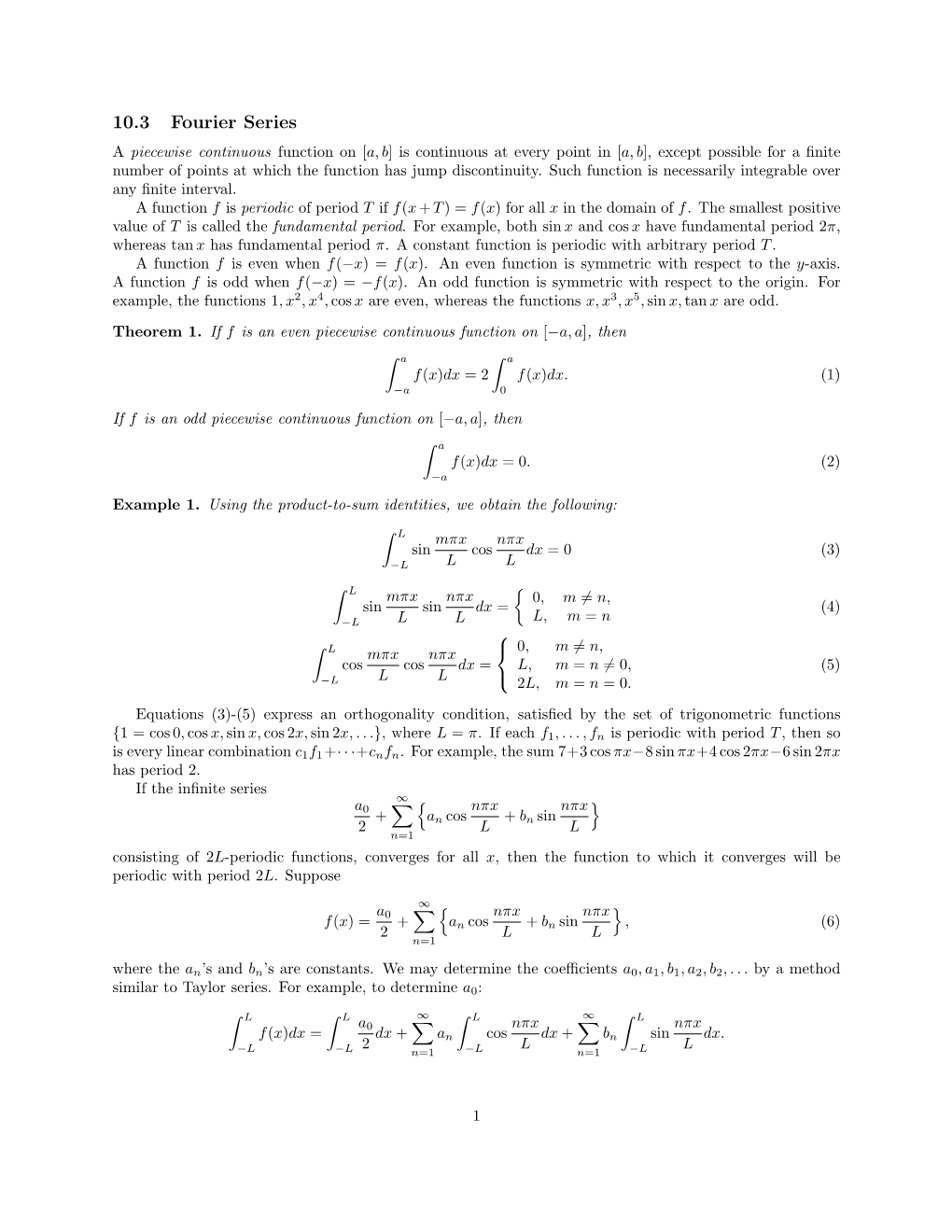 10.3 Fourier Series