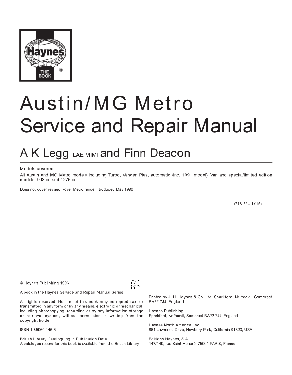 Austin/MG Metro Service and Repair Manual