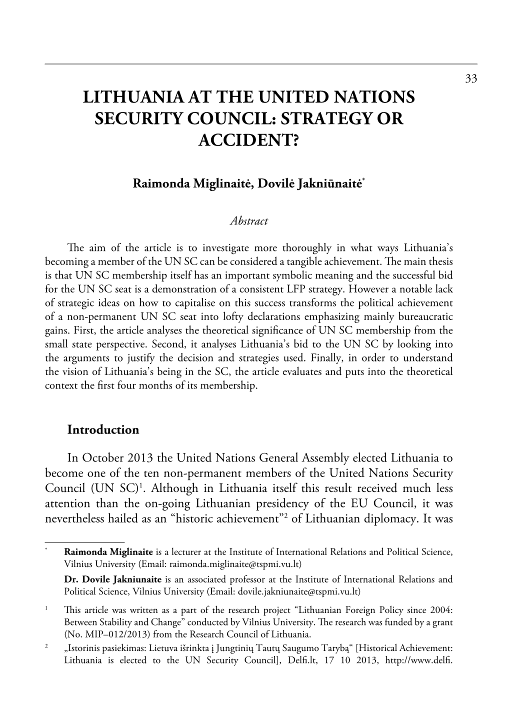 Lithuania at the United Nations Security Council: Strategy Or Accident?