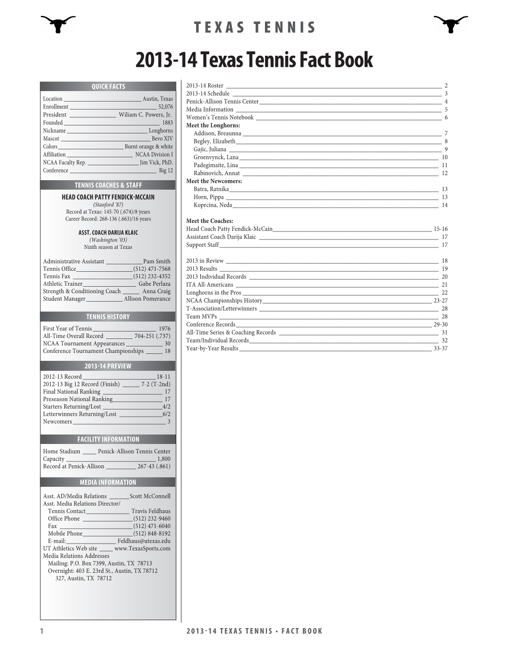 2013-14 Texas Tennis Fact Book