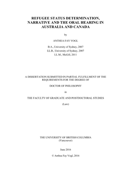 Refugee Status Determination, Narrative and the Oral Hearing in Australia and Canada