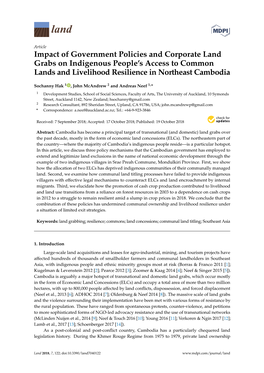 Impact of Government Policies and Corporate Land Grabs on Indigenous People’S Access to Common Lands and Livelihood Resilience in Northeast Cambodia