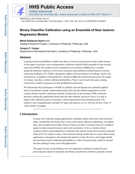 Binary Classifier Calibration Using an Ensemble of Near Isotonic Regression Models