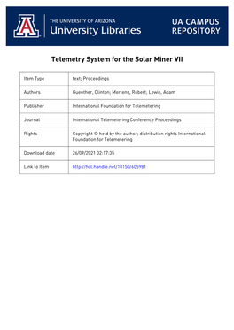 Telemetry System for the Solar Miner VII
