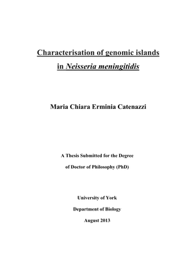 Characterisation of Genomic Islands in Neisseria Meningitidis