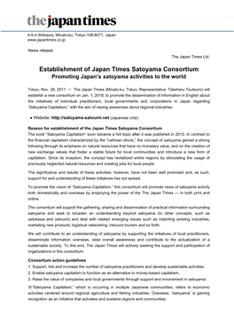 Establishment of Japan Times Satoyama Consortium Promoting Japan’S Satoyama Activities to the World