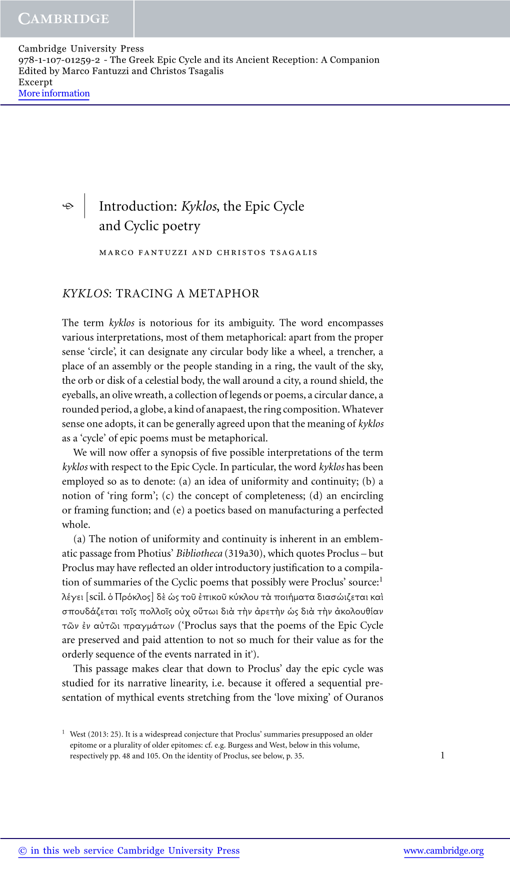 Kyklos, the Epic Cycle and Cyclic Poetry
