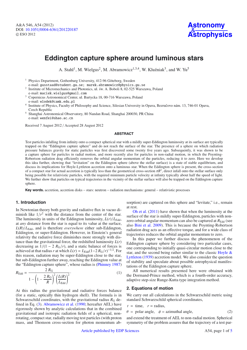 Eddington Capture Sphere Around Luminous Stars