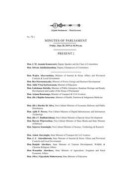 Minutes of Parliament for 28.06.2019