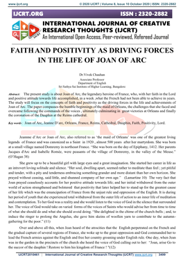 Faithand Positivity As Driving Forces in the Life of Joan Of