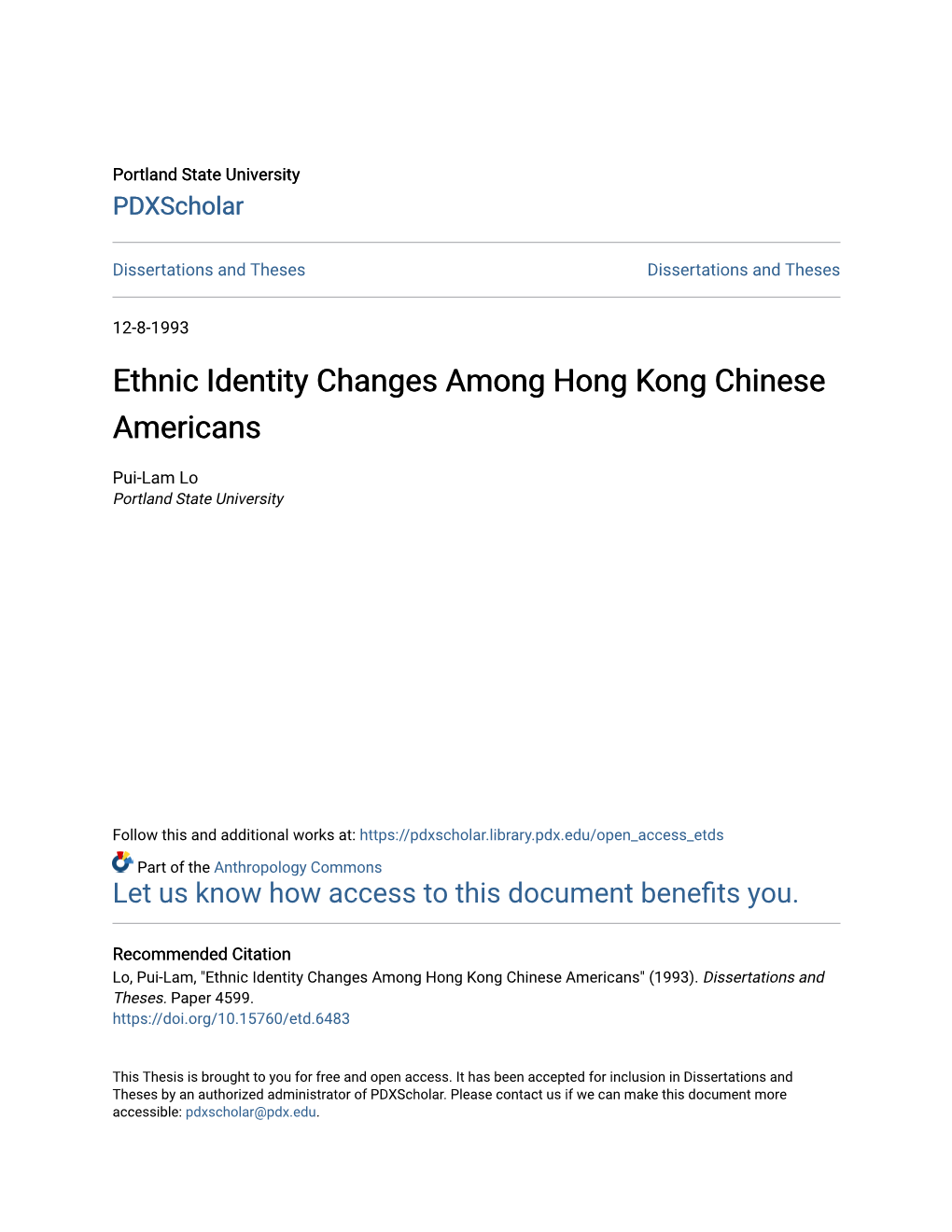 Ethnic Identity Changes Among Hong Kong Chinese Americans