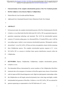 Characterization of the Complete Mitochondrial Genome of the New Zealand Parasitic