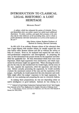 Introduction to Classical Legal Rhetoric: a Lost Heritage