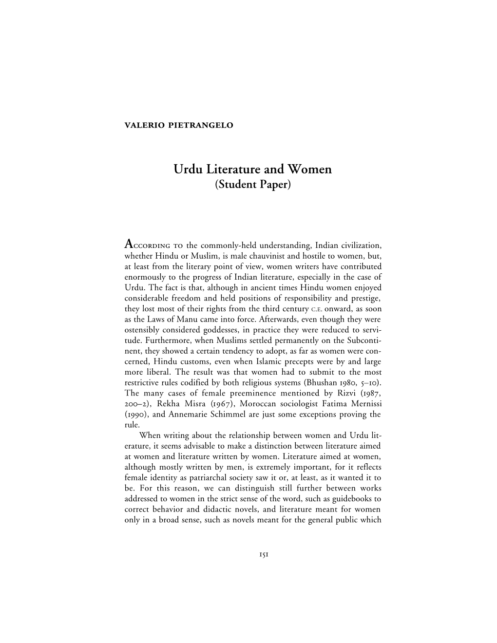 Urdu Literature and Women (Student Paper)