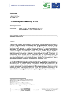 Local and Regional Democracy in Italy