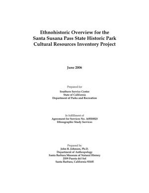 Ethnohistoric Overview for the Santa Susana Pass State Historic Park Cultural Resources Inventory Project