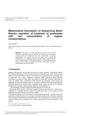 Mathematical Description of Sequencing Batch Reactor Operation of Treatment of Wastewater with Low Concentration of Organic Contaminations