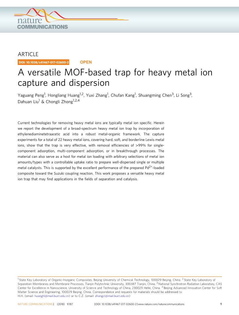 A Versatile MOF-Based Trap for Heavy Metal Ion Capture and Dispersion