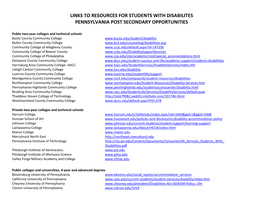Links to Resources for Students with Disabilites Pennsylvania Post Secondary Opportunities