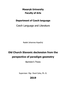 Czech Language and Literature Old Church Slavonic Declension From