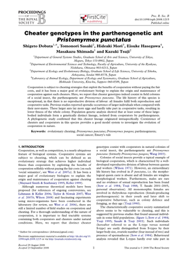 Cheater Genotypes in the Parthenogenetic Ant Pristomyrmex Punctatus