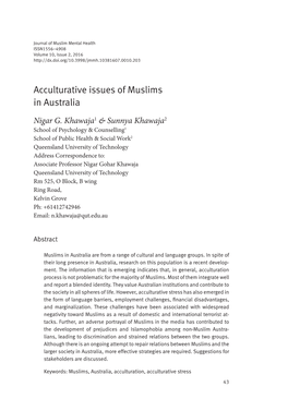 Acculturative Issues of Muslims in Australia