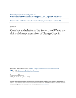 Conduct and Relation of the Secretary of War to the Claim of the Representatives of George Galphin