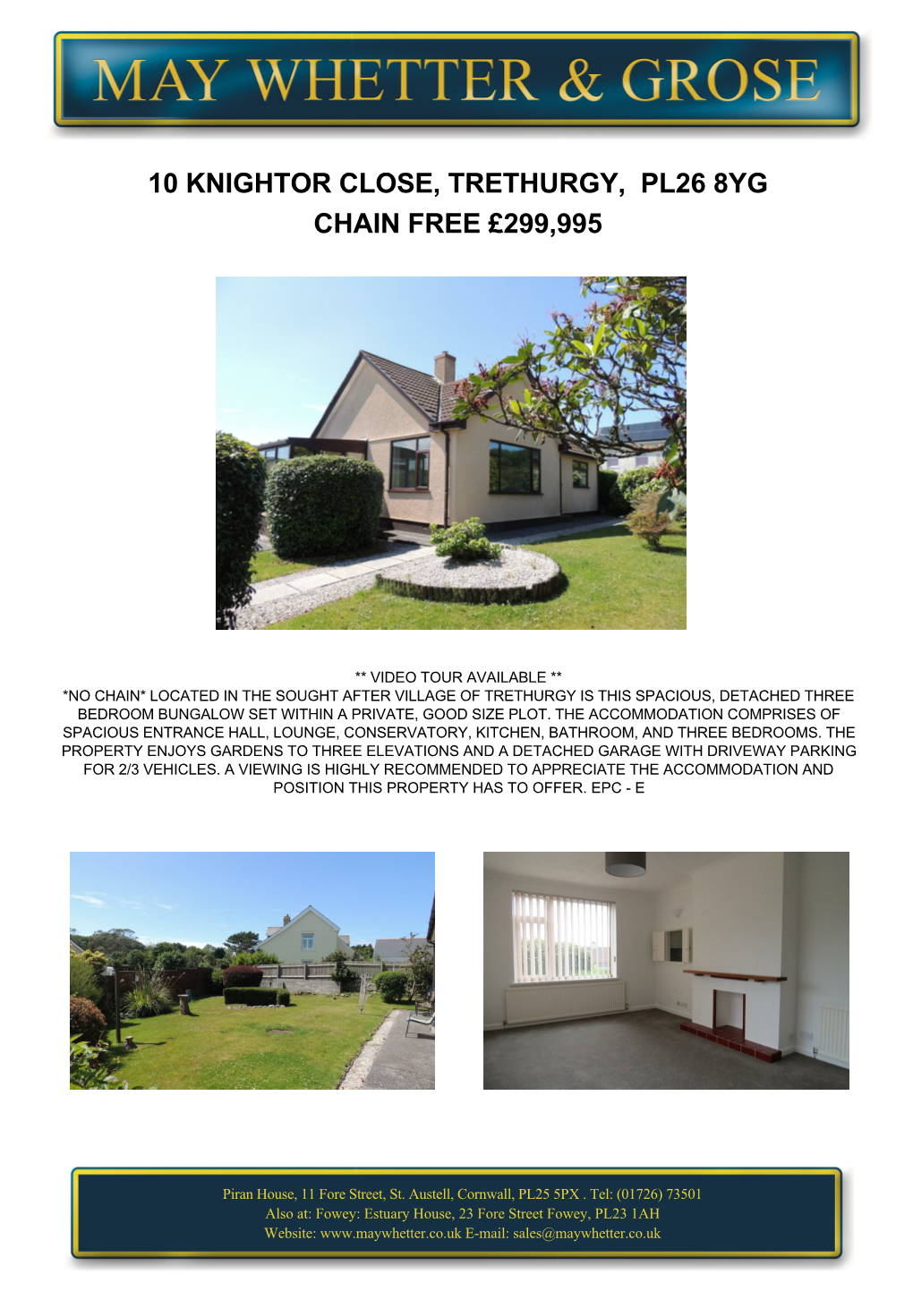 10 Knightor Close, Trethurgy, Pl26 8Yg Chain Free £299,995