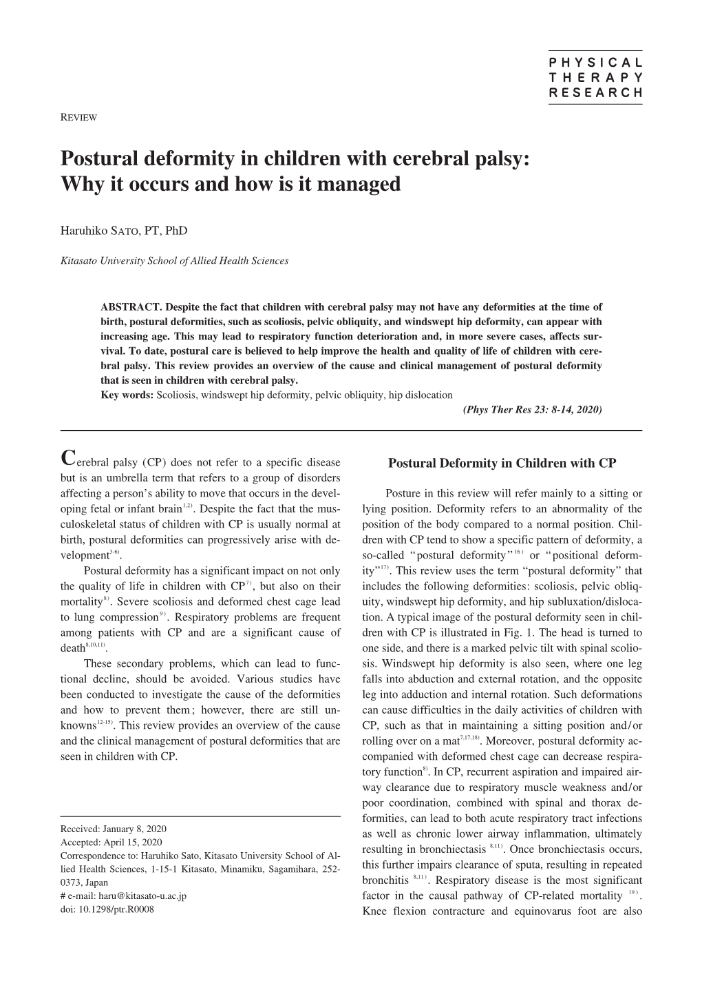 Postural Deformity in Children with Cerebral Palsy: Why It Occurs and How Is It Managed