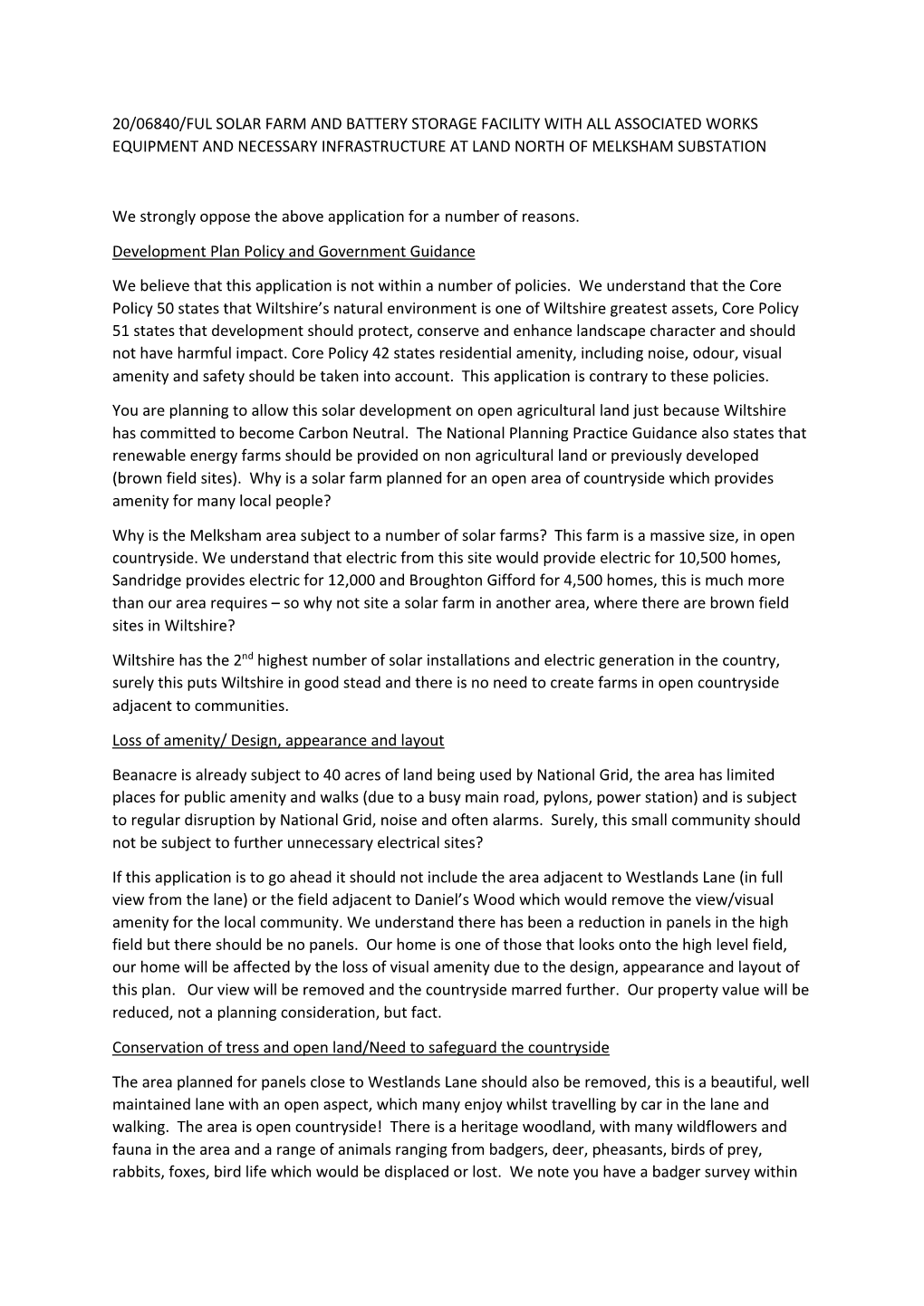 20/06840/Ful Solar Farm and Battery Storage Facility with All Associated Works Equipment and Necessary Infrastructure at Land North of Melksham Substation