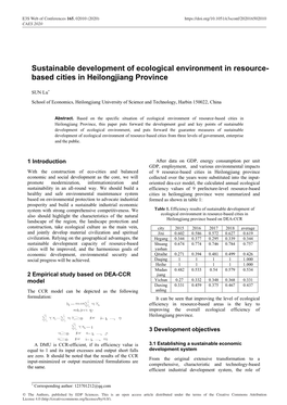 Sustainable Development of Ecological Environment in Resource- Based Cities in Heilongjiang Province
