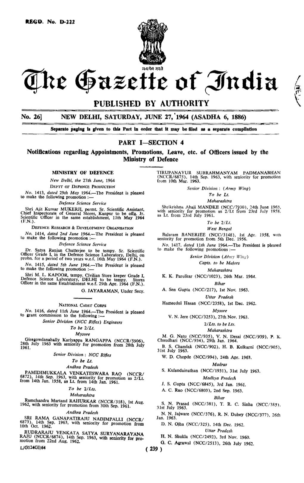 The Gazette of India PUBLISHED by AUTHORITY No