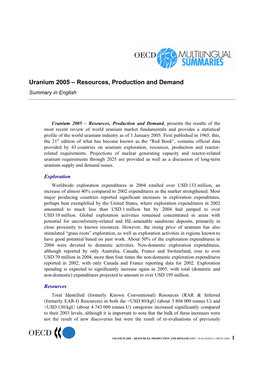 Uranium 2005 – Resources, Production and Demand Summary in English