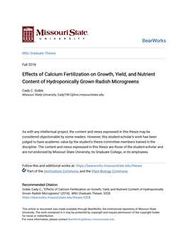 Effects of Calcium Fertilization on Growth, Yield, and Nutrient Content of Hydroponically Grown Radish Microgreens