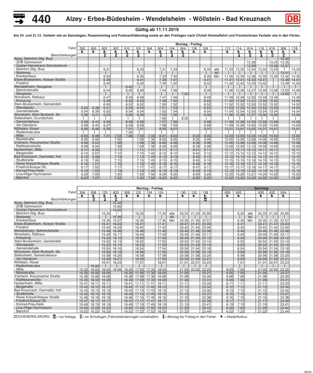 440 Alzey - Erbes-Büdesheim - Wendelsheim - Wöllstein - Bad Kreuznach Gültig Ab 11.11.2019 Am 24