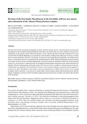 Revision of the Fern Family Marattiaceae in the Seychelles with Two New Species and a Discussion of the African Ptisana Fraxinea Complex