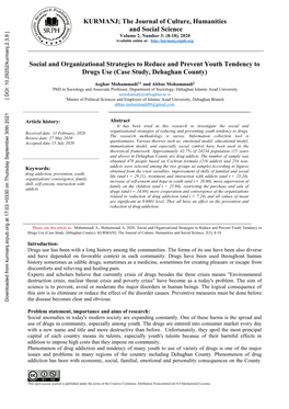 Social and Organizational Strategies to Reduce and Prevent Youth Tendency to Drugs Use (Case Study, Dehaghan County)